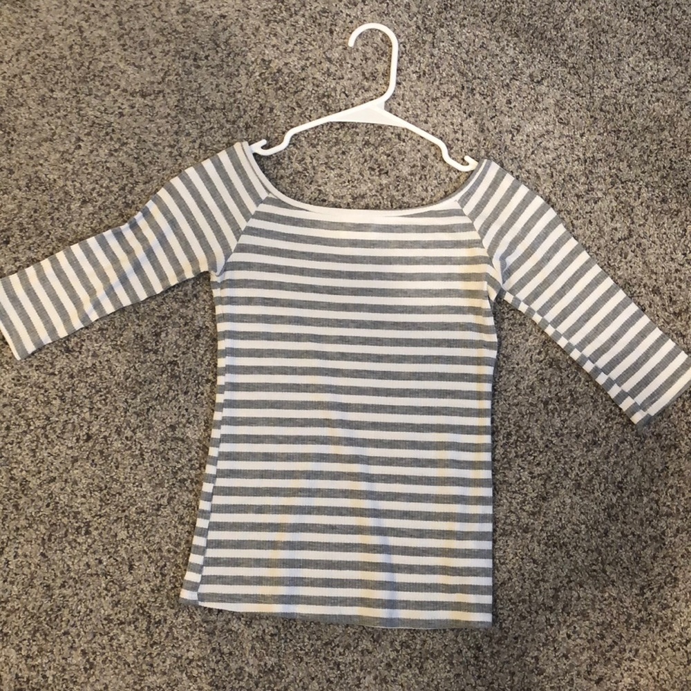 grey and white striped wideneck/off shoulder top